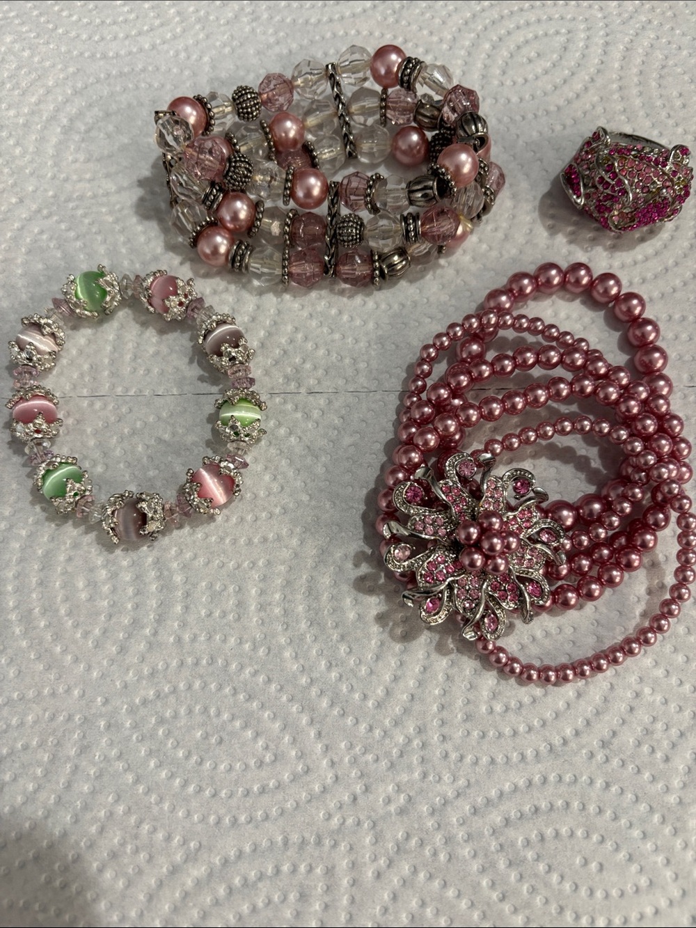 Such a beautiful combination of pink, 3 bracelets 1 ring